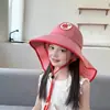 Xale de Sol Infantil de Verão Chapéu de Sol Proteção Solar de Pescoço Desenho Animado Chapéu de Sol Dobrável para Uso Externo com Aba Larga para Meninos e Meninas