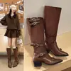 Botines de mujer de estilo europeo y americano de moda, nuevas botas vaqueras con hebilla 2026, botas de montar hasta la rodilla
