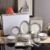 Estilo Europeo Hueso Porcelana Hortensia Azul Azul y Blanco 58 Piezas Olla Sopera Bol Plato para Pescado Bol de Arroz Cuchara para Sopa Plato de Cena Taza de Té Vajilla Fábrica Venta al por Mayor