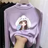 Ropa interior base de forro polar con cuello semi-alto para niñas, elegante prenda interior de otoño e invierno, top cálido para niños de primavera y otoño, camiseta interior de otoño para niñas pequeñas