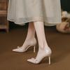 Estilo fada boca rasa couro envernizado pontudo salto alto bonito feminino estilo coreano design elegante lateral vazio salto fino sapatos