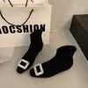 Otoño e Invierno Estilo Pequeño Aroma Adelgazantes Espalda Elástica Negro Más Terciopelo Botines Skinny Cremallera Nueva Botines de Tobillo Mujer 2026 Hebilla Cuadrada con Pedrería