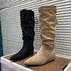 Botas de Salto Alto Estilo Coreano Acima do Joelho Botas de Cavaleiro da Moda para Mulheres 2026 Bico Fino Aumentador de Altura Botas Plissadas Empilhadas para Pessoas Baixas