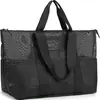 Bolsa de mano de viaje de malla negra personalizada con múltiples bolsillos, gran capacidad y almacenamiento dividido para la playa