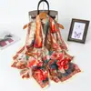 Estampa de Fênix Voando Flor Cortada Primavera e Verão Lenço de Seda Grande Longo Xale de Viagem de Alta Qualidade Proteção Solar Lenço Feminino Lenço de Cabeça