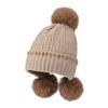 Gorro de punto con pompón de piel de conejo para mujer, otoño e invierno, protección para las orejas, con forro de terciopelo, gorro de lana informal y cálido, lindo, lengua de pato femenina