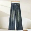 Calça Casual Personalizada Cintura Alta Perna Reta Versátil Calça Longa Emagrecedora Caimento Xadrez Retrô Calça de Perna Larga Outono Nova Chegada