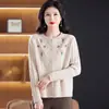 Cárdigan de punto bordado floral para mujer, estilo corto, nuevo de 2026 para primavera y otoño, suéter chaqueta exterior con cuello redondo elegante