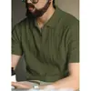 Camisa Polo Listrada de Manga Curta Estilo Old Money para Homens, Camisa Fina de Tricô de Seda de Gelo para o Verão com Gola Reversível, Top de Corte Ajustado