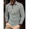Camisa Polo Cómoda de Waffle de Manga Larga Talla Grande para Hombre Estilo Europeo y Americano Verano Hombre Delgado Color Sólido Manga Larga