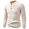 Suéter Henley masculino para outono e inverno, trançado, cor sólida, manga longa, pulôver, casual, slim fit, segunda pele