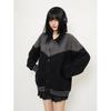 Outono e inverno usam cardigã de malha estilo acadêmico de cor contrastante preto e cinza, lapela, casal nicho, suéter oversized