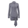 Otoño 2025 Nuevo Ins Moda Europea y Americana Ropa para Mujer, Elegante Vestido de Manga Larga de Color Sólido con Cuello Polo Abotonado, Ajustado, de Estilo Wrap para Cadera