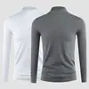 Camiseta de algodón de manga larga versátil para hombre, cuello alto medio, top interior, otoño, fina, blanca pura, elástica, camiseta interior