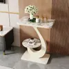 Mesa auxiliar moderna de pizarra de lujo ligero, mesa de café pequeña para sala de estar y balcón, mesa redonda de doble capa, mesa de rincón para sofá, gabinete lateral, estante de almacenamiento para entrada
