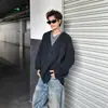 Suéter Retro Americano Falso de Dos Piezas con Cuello en V Unisex Primavera/Otoño Holgado Estilo Old Money Casual Versátil Tejido