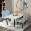 Mesa de Comedor y Sillas Sencillas Modernas de Lujo Ligero con Acabado de Pizarra Sintética, Mesa de Comedor Rectangular Nórdica de Moda para Apartamentos Pequeños