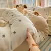 Juego de Cuatro Piezas de Cama de Terciopelo de Leche Engrosado Simple Nuevo Juego de Sábanas Funda de Edredón Individual de Terciopelo Coral de Franela para Dormitorio