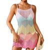 2025 Falda Corta de Punto con Tirantes para Mujer Sexy con Corte en la Cadera Textura Calada Color Macarrón Cuello U Falda de Playa de Punto