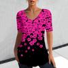 Camiseta Divertida para Mujer 2024 Verano Manga Corta Top Cuello en V Holgada Estampado de Flores Ropa Retro Camiseta de Mujer