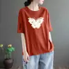 Estoque Excedente de Comércio Exterior Transfronteiriço Marca Grande Etiqueta Cortada Estilo Mãe Manga Curta Camiseta Feminina Verão Design Único Top