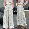 Calça de Moletom com Gato Graffiti para Meninas Primavera e Outono 2025 Nova Moda Casual Ocidental Esportiva Coreana Calça de Perna Larga