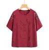 Trajes de Verão Personalizados para Mulheres de Meia-Idade e Idosas, Camiseta de Algodão Puro de Manga Curta para Avós, Algodão e Linho, Tamanhos Grandes para Idosos