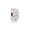Broche Pandora de Plata de Ley 925 con Resina en Forma de Corazón de Flor de Durazno con Incrustación Completa de Diamantes, Tendencia de Moda Personalizada
