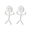 Aretes Creativos Lindos Smiley Mujer Dedo Medio Stickman Estudiante Dibujos Animados Divertidos Graffiti Divertidos Aretes de Acero Inoxidable