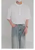 Camisa Polo Masculina Manga Curta com Gola Henley Preta, Camiseta de Verão Texturizada Estilo Old Money, Manga Meia Mão Pesada Estilo Americano