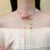Dulces Sueños y Emociones Florales~Nuevo Collar con Borla Rosa Estilo Chino para Mujer, Atmósfera Dulce Inspirada en lo Vintage, Elegante Cadena para el Cuello Digna de una Foto