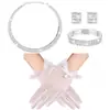 Juego de Joyería de Collar, Aretes y Pulsera Completamente Incrustado Estilo Coreano, Guantes Cortos de Perlas Transparentes, Accesorios para Vestido de Novia