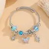 Pulsera de Abalorios con Agujero Grande Flor de Mariposa Cuentas de Vidrio de Colores Pulsera de Cable de Acero Ajustable para Mujeres Joyería Transfronteriza Venta al por Mayor