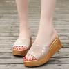 Sandalias de una tira con tacón de cuña para mujer 2025 Verano Estilo Coreano con Pedrería Plataforma de Suela Gruesa y Zapatos de Boca de Pez para Usar al Aire Libre Cómodas Pantuflas de Mamá
