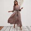 2025 Rayón Posicionamiento Estampado Manga Tres Cuartos Cintura Vestido Bohemio de Mujer Vacaciones Abotonado Falda de Playa