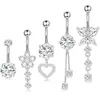 Bestseller transfronterizo del fabricante de joyería: Set de 5 piezas de joyería para piercing corporal, anillo para ombligo en forma de corazón con diamantes, anillo para ombligo, cierre para ombligo