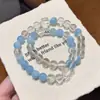Pulseira de Cristal Branco e Cristal de Água-Marinha Estilo Retro Fashion para o Dia a Dia com Senso de Design, Pulseira de Cristal Branco para Mulheres