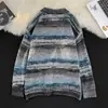 Wukong Tem Cardigan Suéter Listrado de Outono Americano Moderno para Homens, Jaqueta Tricotada Colorida Arco-Íris Pintura a Óleo Gradiente para Casais