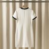 Fábrica de Ropa para Mujer Nanyou Venta Directa Verano Nuevo Vestido de Mezcla de Acetato Contraste Blanco y Negro Cuello Redondo Manga Corta Moda