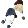 Gorro de Lana Tejido Estilo Coreano Ins para Proteger los Oídos de Mujer en Otoño e Invierno, Gorro Tejido Lei Feng Pequeño para Calentar la Cara con Correas y Gorro Volador