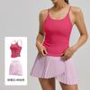 Chaleco Deportivo de Tirantes de Verano con Espalda Bonita para Mujer, Taza Fija, Adelgazante, Ropa de Yoga y Fitness, Conjunto de Top con Falda Plisada