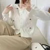 Cardigan de Punto Ajustado con Cuello Redondo, Decoración Estereoscópica de Rombos, Estilo Preppy de Contraste de Color, Nuevo para Otoño e Invierno Coreano