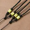 Colar com Pingente de Cera de Abelha Tecido Artesanal de Alta Qualidade com Contas da Sorte, Cordão para Mulheres e Homens, Pingente de Jade, Fivela da Paz