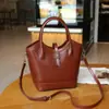 Bolso de Mujer Transfronterizo Cuero Genuino Bolso Cesta de Verduras Vintage Cuero Vacuno Curtido Vegetal Bolso Balde Gran Capacidad Bolso de Mano Moderno 8858