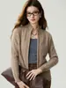 Cardigan de estilo Old Money con cuello alto y cremallera 100% Cachemir Puro para Mujer, Suéter Abrigo Grueso de Punto Trenzado para Otoño e Invierno