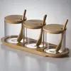 Juego de Frascos de Vidrio para Condimentos con Tapa y Cuchara Venta al por Mayor Estilo Japonés Hogareño Sal Azúcar Glutamato Monosódico Botella para Condimentos Contenedor de Almacenamiento de Cocina