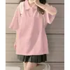 Camisa polo estudantil para mulheres, camiseta de manga curta, uso de verão em algodão puro, novo modelo 2026 para alunos do ensino fundamental II e médio, top casual solto com gola