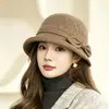 Novo Chapéu Bucket de Lã 2026 para Mulheres, Estilo Coreano Outono e Inverno com Laço, Fashion, Versátil, Quente e Afina o Rosto