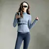 Traje de Yoga con Costuras de Bloques de Color para Mujer, Chaqueta Ajustada de Manga Larga Adelgazante, Pantalones Ajustados de Cintura Alta para Fitness, Conjunto para Gimnasio y Correr