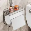 Caja de pañuelos impermeable multifuncional de pared para baño del hogar, estante de almacenamiento para rollo de papel, instalación sin taladro, práctica